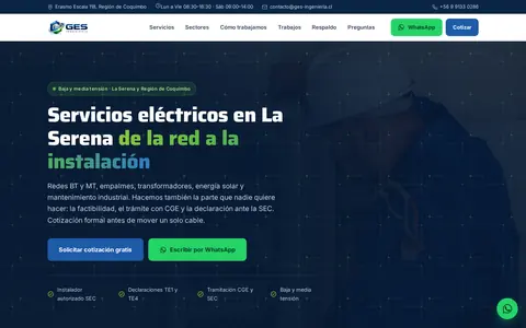 Página web de GES Ingeniería, servicios eléctricos