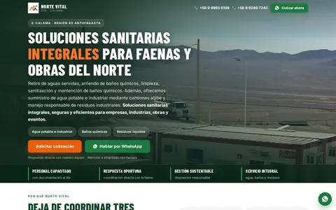 Página web de Norte Vital SpA, servicios sanitarios industriales