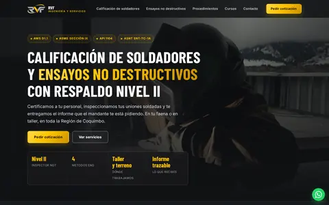 Página web de RVF Ingeniería y Servicios, calificación de soldadores